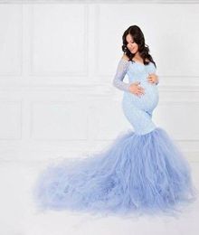Sexy Lace Shoulderless Pregnancy Dress Pography Long Sleeve Mesh Maternity Maxi Gowns For Po Shoot Pregnant Women Dress Y2008382357