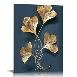 Abstract Gold Ginkgo Biloba Leaf Wall Art Minimalist Canvas Painting Nordic Style Poster Picture For Living Room Home Decoration