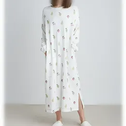 Women's Sleepwear Kuzuwata Nightwear O Neck Cartoon Print Long Sleeve 2024 Japanese Casual Home Wear Pajama Dress Loose Underwear