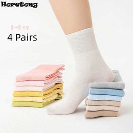 Kids Socks Horetong 4Pairs/lot Solid Kids Socks Casual Baby Girls Boys Breathable Cotton Toddler Knitted Children Student Socks For 1-12Y d240528