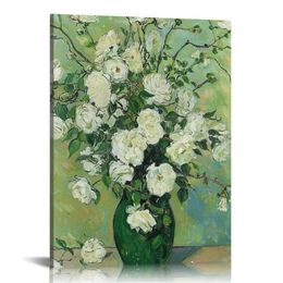 A Vase of Roses Canvas Prints Wall Art Classic Artwork Famous Paintings Reproduction on Canvas for Bedroom Home Decor Modern Wrapped Flowers Pictures