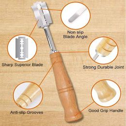 Bread Scoring Knife Lame Handcrafted Dough Cutter Bread Lame Slashing Tool with 5 Razor Blades Leather Cover For Homemade Pizza