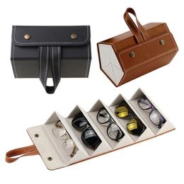 Jewellery Pouches Bags 5 Slots Foldable PU Leather Sunglasses Eyeglasses Travel Organiser Case Multiple Hanging Eyewear Holder Display 291Y