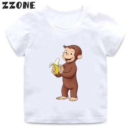 T-shirts T-shirts 2024 New Summer Baby Boys T-shirt Curious George Cartoon Printed Childrens T-shirt Fun Monkey Childrens Top WX5.27