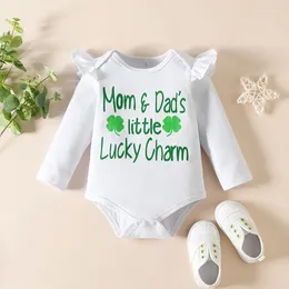 Clothing Sets Toddler Baby Girls Irish Festival Outfit Long Sleeve Letters Shamrock Print Romper Plaid Flare Pants Headband Set