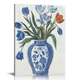Холст Печать китайские синие и белые фарфоровые ваза холст искусство висят живопись домашнее искусство украшение для гостиной спальни