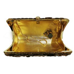 High Quality Gold Big Stone Evening Clutch Bag Luxury Full Glass Diamond Black Hard Box Wedding Party Metal Cellphone Purses