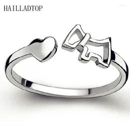 Cluster Rings Korean Trendy Silver Plated Ring Cute Chinese Wooden Horse Mirror Heart Surface Little Opening Design Jewelry