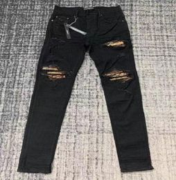 HM563 High quality Mens jeans Distressed Motorcycle biker jean Rock Skinny Slim Ripped hole stripe Fashionable snake embroidery De7795800