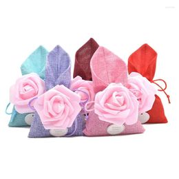 Gift Wrap 10pcs Rose Flower Candy Bag Linen Simulation Storage Wedding Decoration Christmas Baby Shower Party Favors Packing