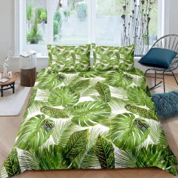 Palm Leaves Duvet Cover King Full Banana Leaves Bedding Set Hawaiian Tropical Leaves Green Branches 2/3pcs Polyester Quilt Cover