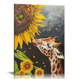 Giraffe Sunflower Plakat HD Drukuj na płótnie malowanie sztuki ścienne na salon Decor Boy Prezent 16x24 cala (40x60 cm)