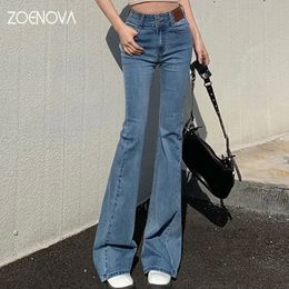 ZOENOVA Y2K Beautiful Bell Bottoms Xshape Women Full Length Jeans Wide Leg Pants Spring Vintage Style Flare Length Trousers 240528