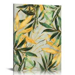 Galerie Canvas Nature Kunstwerke für Haus für grüne und goldene Palmen tropische Blätter rustikale abstrakte Gemälde für Schlafzimmer Wohnzimmer Bürowände