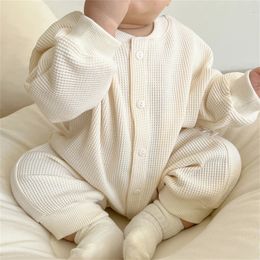 born Baby Boy Waffle Jumpsuit Spring Autumn Girl Solid Bodysuits for Infants Cotton Casual Kids Clothes Boys Costumes 240528