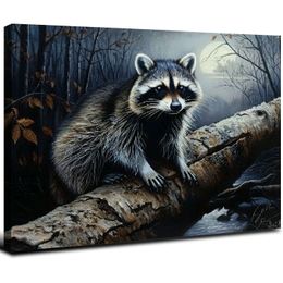 Raccoon Realistic Forest Moon 17 Canvas Art - Home Decor Wall Art Print Poster Painting Large