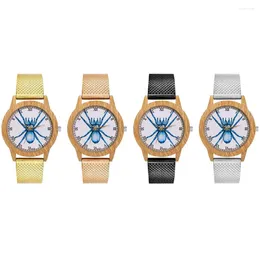 Wristwatches Zhoulianfa Round Wood Grain Case Watch Silicone Mesh Strap Quartz Couple Casual Wristwatch