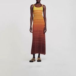 Spring/Summer New French Gradient Long Knitted Sling Dress