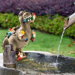 Garden Dinosaur Eating Gnome Statues Funny Resin Figurines Outdoor Sculpture Decor for Garden Patio Lawn Yard Ornament Decor