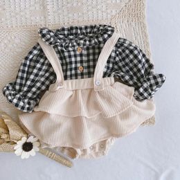 Western style pleated lotus leaf suspender Clothing Sets Baby Girls Clothes Set Christmas Outfits Kids Girls skirt Fall Girl Clothing Set Children Costume