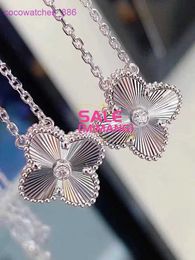 Original 1to1 Van C-A Pure Silver Laser Double Sided Clover Necklace High Version Light Luxury Platinum Lucky Women's CollarBone Chain Live Sales