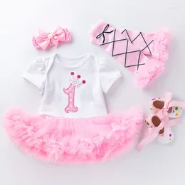 Clothing Sets Toddler Girl Romper Set Baby Cartoon First Birthday Princess Rompers Leggings Hairband Shoes 4pcsOutfits Infant Costume