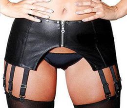 Faux Leather Front Zipper Garter 2017 New Black Sexy Metal Clips Garter Gothic Sexy Lingerie Latex Fetish Body Cincher Whole6426637
