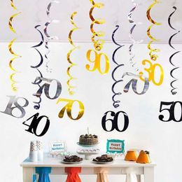 Banners Streamers Confetti 6pcs/set Spiral 16 18 21 25 30 40 50 60 70 80 90 Years Old Birthday Swirls Hanging Ornament Birthday Hanging Garland Party Deco d240528