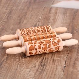 Arjmide Grid Dinosaur Rolling Pin for Baking Deep Engraved Wooden Embossed Judaism Mini Small Rolling Pin Cookie Tool