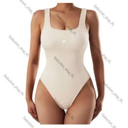 Aloe Yoga Jumpsuit Sexy Ribbed Sleeveless Square Neckline Tank Top Abdominal Tightening Body Shaping Yoga Sports Fitness Lingerie Skin Aloe Clothe Bralette 006