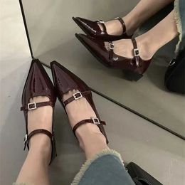 Dress Shoes 2024 Spring Autumn Women Patent Leather Low Heels Square Toe Shallow Buckle sneakers for women H240527