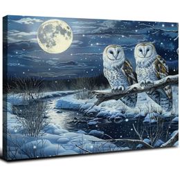 Snow Owls Canvas Wall Art Print, Owl Artwork