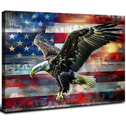 Retro flaga amerykańska łysy orła amerykańska wojskowa sztuka ścienna na płótnie cienki niebieska czerwono -linia dekoracje domu zdjęcia do salonu w oprawionej w sypialni gotowe do powieszenia