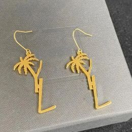 Summer holiday Designer Extravagant large palm tree letter Y dangle fashion 18K gold silver drop Earrings for Women Party Wedding Jewellery Wholesale