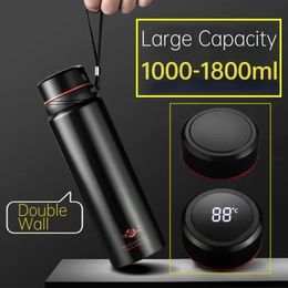 1000ml 1800ml Vacuum Thermal Flask Smart Temperature Display Water Bottle 304 Stainless Steel Thermos 240528