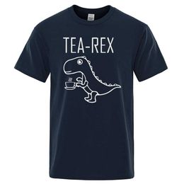 Men's T-Shirts Men Women T-Shirts Tea Rex Funny Dinosaur Drink Coffee T Shirts Fashion Casual TShirt High Quality Streetwear Tops Tee Shirt Y240522