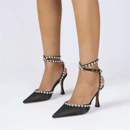 Fashion Spike Heels Summer Lace-up Sandals Tacones Mujer Elegantes Rubber Sole Pointed Toe Crystal Decoration 557