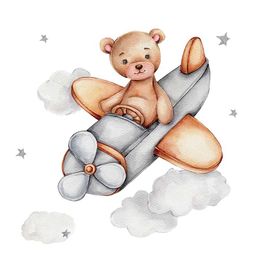 Wall Decor Kids Room Decor PVC Wall Stickers Cartoon Bear Airplane Nursery Decal Self-adhesive Removable Murals Home Bedroom Decaortion Art d240528