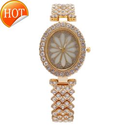 Hot sale fashion diamond full diamond ladies watch womens watch flower oval dial bracelet watch zinc alloy