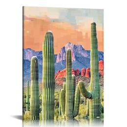 Bild väggkonst vacker kaktus i Arizona bildtryck på duk öken solnedgång landskap målning konstverk för vardagsrum sovrum dekor inramad redo att hänga
