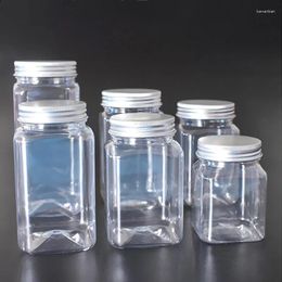 Storage Bottles 1PCS 200ml-500ml Jars With Lids Clear Aluminium Cap Round Canister Empty Plastic Cosmetic Food Travel Bottle Pot