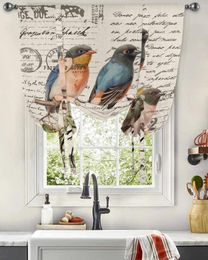 Curtain Vintage Bird Hand Drawn Envelope Window For Living Room Home Decor Blinds Drapes Kitchen Tie-up Short Curtains