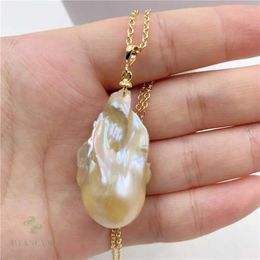 Pendants 22x36mm Natural Light Pink Baroque Pearl Necklace 18 Inches Hang Chain Jewellery Classic Accessories Real Chic Women