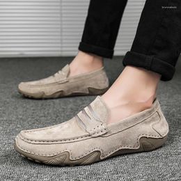 Casual Shoes Men Genuine Leather Loafers Suede Driving Designer Mens Moccasins Flats Slip On Office Black