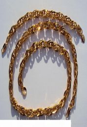 18 k GP Gold Finish Heavy 8mm Miami Cuban Link Pair Chain Necklace Bracelet stamp Set4842752