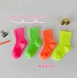 Kids Socks 1-12 Year 4 Pairs 2021 autumn and winter candy bright Colour socks double needle baby socks for boy and girl d240528