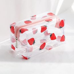 Storage Bags PVC Waterproof Transparent Makeup Bag Kawaii Student Stationery Pencil Case Girls Zipper Cosmetic Travel Toiletry