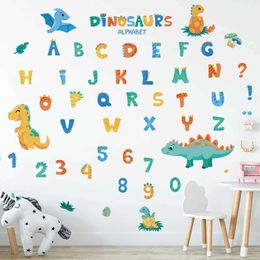 Wall Decor Cartoon Dinosaur Alphabet Removable Wall Stickers Letter Digit for Early education Kindergarten Nursery Kids Baby Room PVC Decal d240528