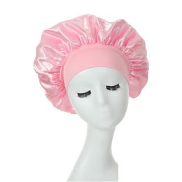 Shower Caps Women High Elastic Bonnet Hair Styling Solid Satin Long Care Headscarf Silk Night Sleep Hat Drop Delivery Home Garden Bath Dh7Ta