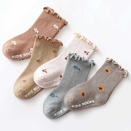 Kids Socks 0-5 Years Toddlers Girls Frilly Socks Soft Cotton Baby Ankle Sock Flower Pattern Children Socks Anti Slip Infant Floor Sock d240528